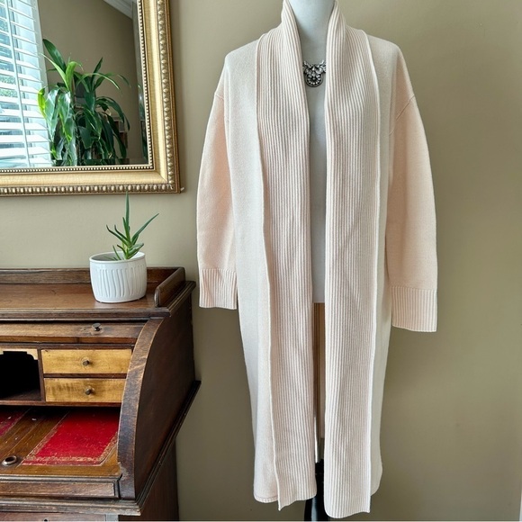 Allbirds Ivory Wool Cardi Long Merino Wool Duster Cardigan Shawl Collar S M New - Picture 2 of 12